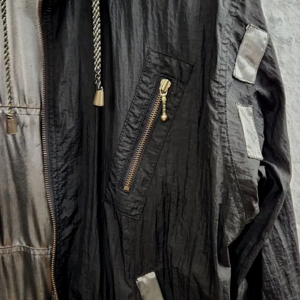 Vintage Reversible Black Metallic Windbreaker Jacket Full Zip Oversized